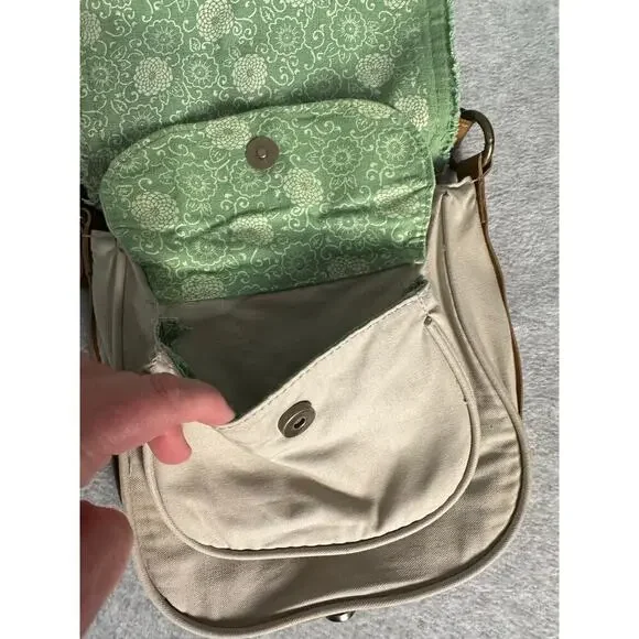 Desigual Canvas Crossbody Bag Floral Embellished Brown Leather Strap Trim Spain - Picture 4 of 16